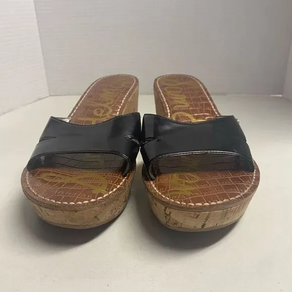 SAM EDELMAN Reid Cork Black Wedge‎ Sandals Size 9.5 M Slip On - Picture 11 of 11